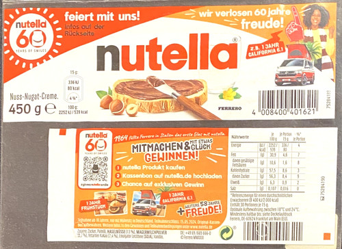 Etichetta nutella anni - , 60