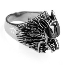 Edelstahl- Anello, Lupo, Testa