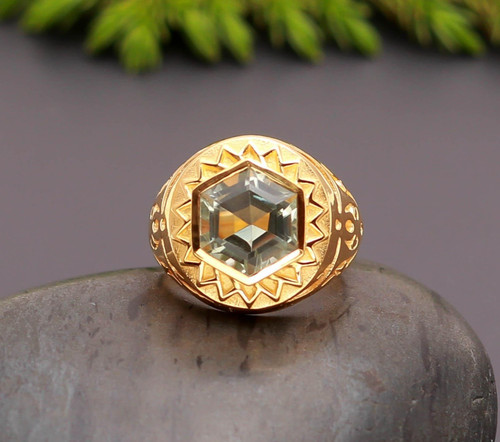 Anello uomo esagono ametista