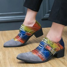 Scarpe uomo 38-46 stringate fibbia a punta stampa floreale casual festa tacco a blocco