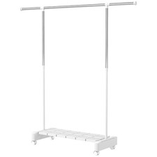 HOMCOM Stendino Verticale Estensibile con Ruote e Ripiano Porta Scarpe Bianco