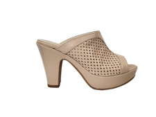 SCARPE SANDALI SABOT DONNA GP PER NOY PELLE VERNICE BEIGE TACCO PLATEAU ITALY