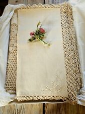 Punto Ago Burano Tovaglia 12 Posti Lino Ricamata A Mano 12 Tovaglioli Mai Usata