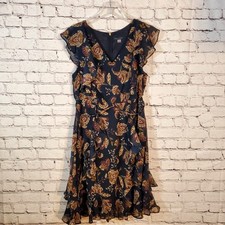 Abito midi Tommy Hilfiger blu navy bordeaux e panna scollo a V manica svasata taglia 12