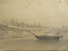 SCUOLA FRANCESE XIX DISEGNO MATITA PAESAGGIO ANIME BRISACH ALTO RENNO ALSAZIA...