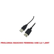Cavo usb 2.0 nero prolunga maschio femmina 1,8mt 