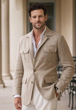 Giacca safari uomo beige lino