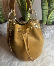 Mini borsa secchiello vera pelle scamosciata miele donna ragazza