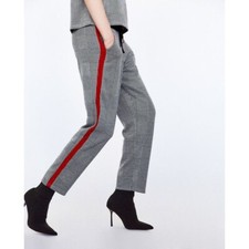Pantalone Zara Pied De Poule Strisce Laterali Rosse S Pantaloni