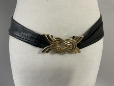 Fibbia vintage donna nera vera pelle tono oro metallo gancio e passante adatta W26”-30”