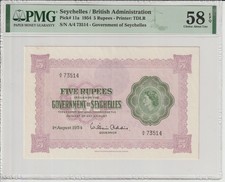 SEYCHELLES, 5 RUPEES 1954