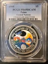 1995 Palau Nazioni Unite Marine Life Protection $5 Silver Proof PCGS PR69DCAM