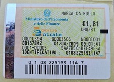 MARCA DA BOLLO da € 1,81 - 01 Aprile 2009. VALIDA e ORIGINALE. TELEMATICA 11 Pz.