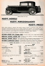 PUBBLICITA' 1932 AUTO FIAT 522/S BERLINA SPORT  MODELLI LISTINO SPIDER SPORT 514