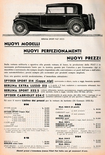 Pubblicita 1932 auto fiat - 1932,