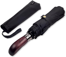 ® - Ombrello Da Viaggio Unisex Con Manico in Vero Legno, Ad Apertura E Chiusura 