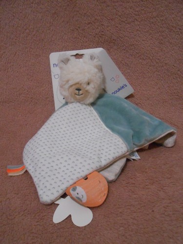 Doudou plat lama vert blanc - plat,