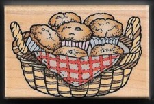 MUFFIN BASKET FRESH BAKED GOODS BAKERY HERO ART C1015 NEW wood RUBBER STAMP