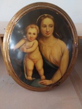 dipinto a mano MATERNITA' SU TAVOLA  ORO - 25x30 cm medaglione BOMBATO