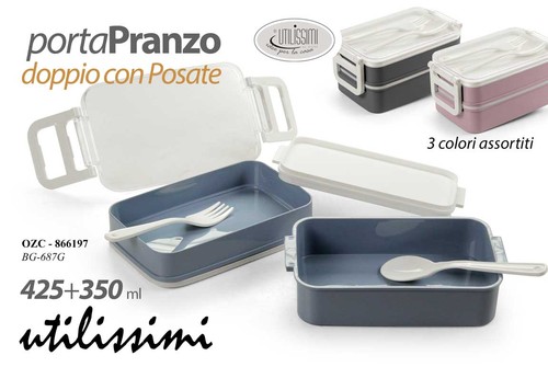 Portapranzo doppio con posate - portapranzo,