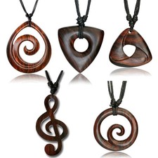 Donna Uomo Collana Legno Ciondolo Chiave di Violino Spirale Surfista HK34