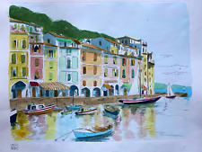 Aldo Riso ''Portofino''-incisione dipinta a mano 60x80-autenticata e firmata