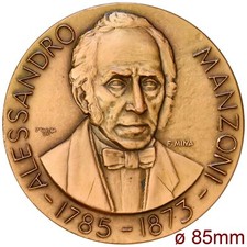 Medaglia Alessandro Manzoni, Scrittore, Milano 1785 - 1873, Autore Felice Mina