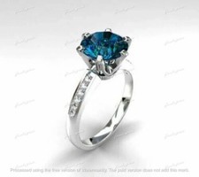 Anello di fidanzamento in oro bianco 14 kt con diamanti taglio tondo blu creati in laboratorio 2,60 ct