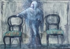 Davide De Agostini ( Torino  1952 ) "Le 2 Sedie" 1990 ). Olio tela              