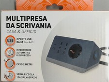 BTICINO S3711GBU MULTIPRESA DA SCRIVANIA 2 PRESE BIPASSO 1 SCHUKO 2 USB CAVO 2MT