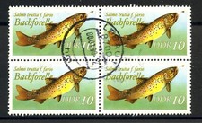 1987 - GERMANIA DDR - PESCI TROTA  - QUARTINA  USATA - LOTTO/36660