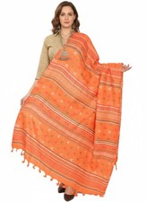 Sanscriti Vintage Arancione Viscosa Scialle Tessuto Lancio Lungo Floreale Cal...