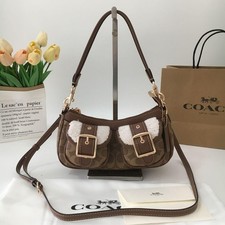 Borsa Coach Ashton Baguette in tela firmata marrone/naturale CY658 Outlet