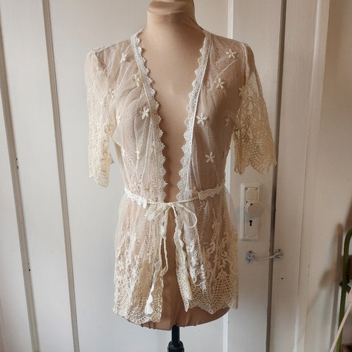 Cardigan cravatta pizzo - , panna