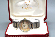 [NUOVO Batt/BOX] CARTIER Must De 21 Oro e Argento 31mm Orologio Unisex Quarzo GIAPPONE