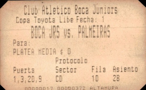Biglietto stadio boca jrs - biglietto, vs