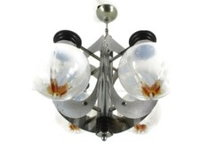 Lampadario design Mazzega Murano 5 luci arte vetro cromato space age italiano