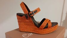CARMEN SAIZ SANDALO CON ZEPPA E CINTURINO IN FIBBRE TESSILE TAGLIA 38 ARANCIO  