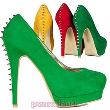 Scarpe donna decollete scamosciate borchie tacchi alti plateau nuove H16