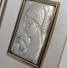 Madonna and Child Oriani Silver Relief Plaque in Gold Trimmed White Frame Italy