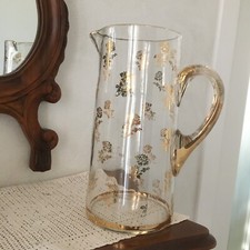 Caraffa/Brocca vintage in vetro con decorazioni oro cm. 23 epoca anni '50
