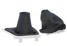 PER JAGUAR X-TYPE 2001-2009 PELLE CUFFIA LEVA CAMBIO e FRENO A MANO CUCITURE BLU