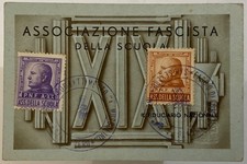 FOGGIA ASSOCIAZIONE DELLA SCUOLA TESSERA PNF A.XIX° 2 BOLLINI 1942.1943 REGNO