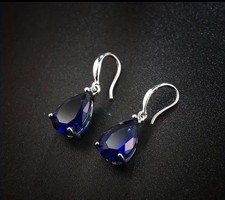 Orecchini pendenti goccia autentico zaffiro blu naturale con GARANZIA e NUOVI