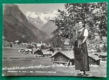 Gressoney St. Jean Cartolina Valle D' Aosta Panorama e Costume 1952 B/N