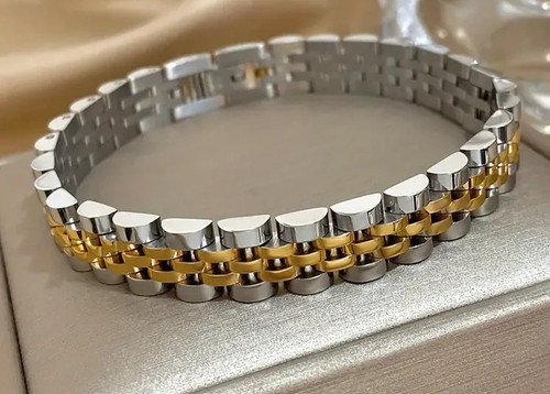 Braccialetto argento oro alto - argento/oro,