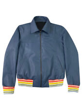 Bomber in vera pelle blu con