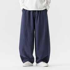 Mens Cotton Linen Wide Pants