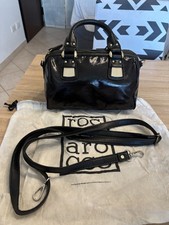 Borsa piccola in pelle verniciata nera Roccobarocco vintage con tracolla 