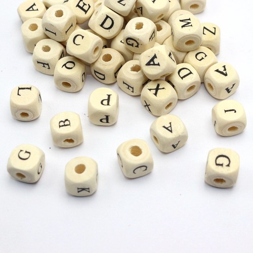 100 perline legno cubo lettera - legno,